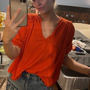 Free People Orange Cinched Sleeve Top